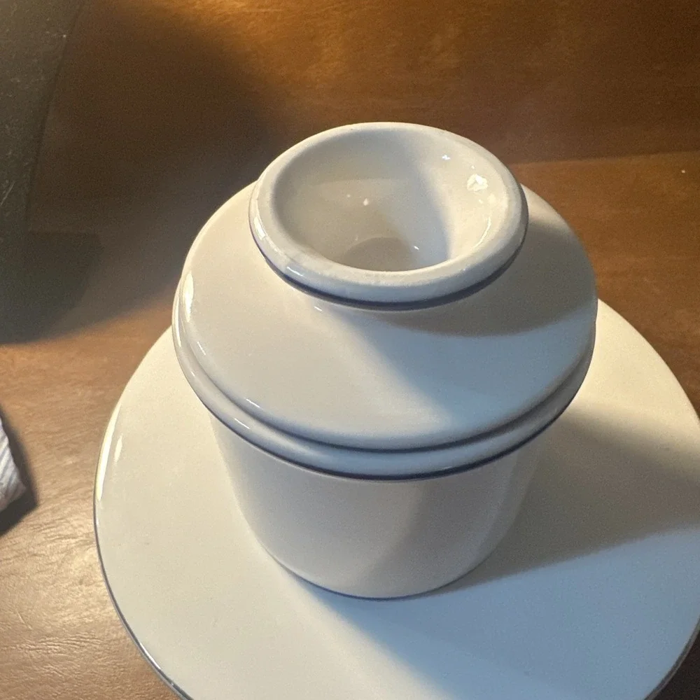 Butter Bell Crock L Tremain White With Blue Ceramic Butter Keeper